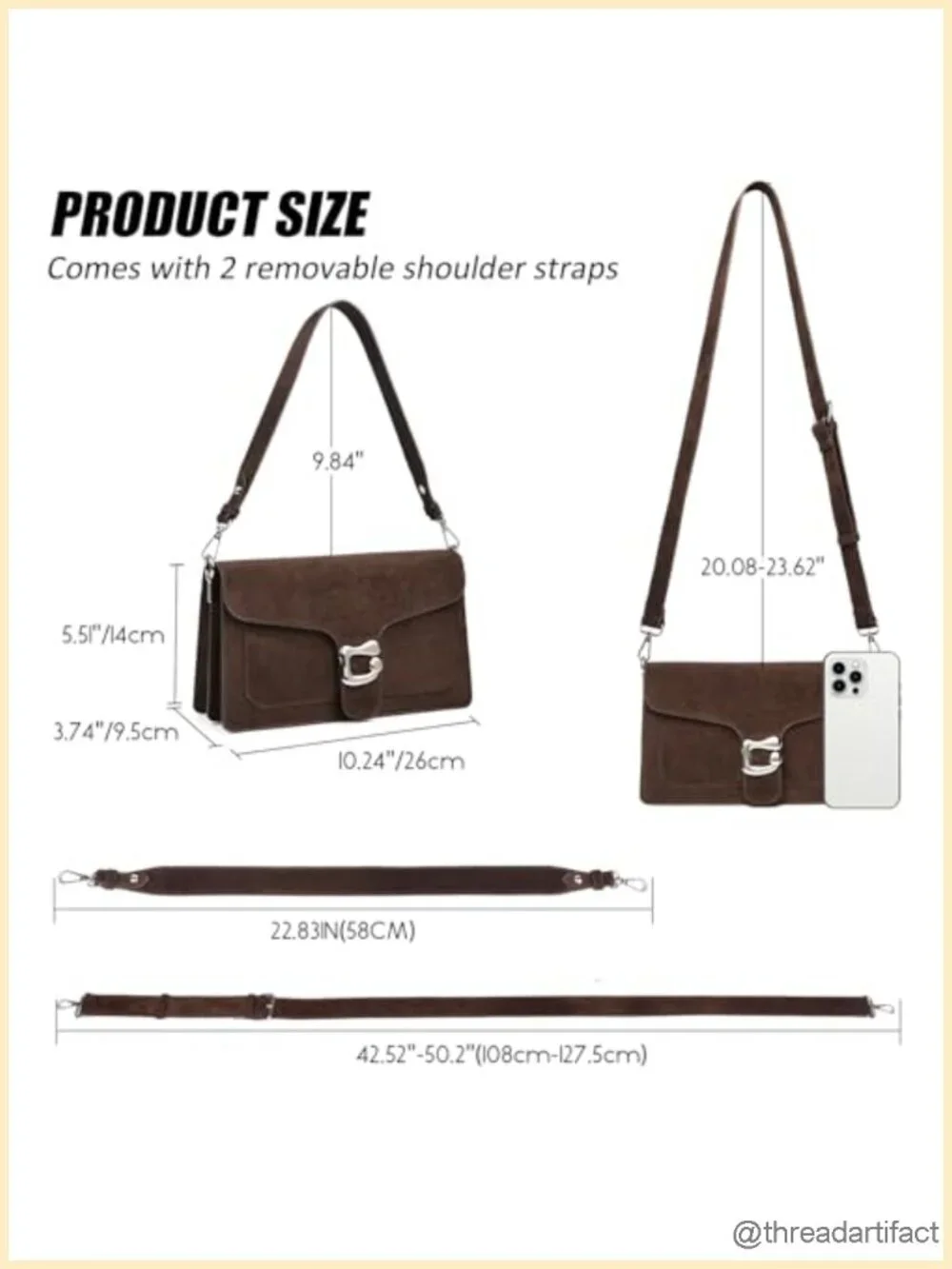 Faux Suede Crossbody Bag with 2 Detachable Straps - Trendy Shoulder Purse